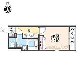 YUMARIN7百万遍 1Kの間取図画像
