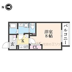 京都市左京区田中関田町アパート 1Kの間取図画像