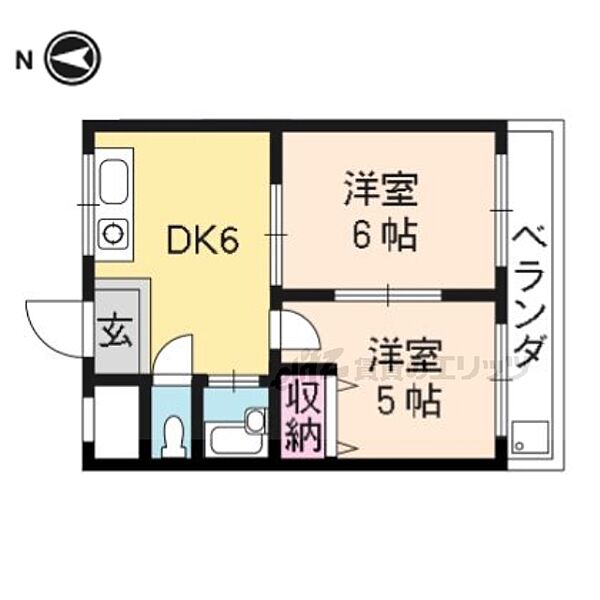 京都府京都市山科区小野西浦(賃貸マンション2DK・5階・34.40㎡)の写真 その2