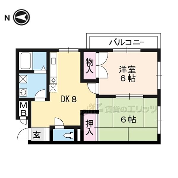 沢町ハイツ 203｜京都府京都市山科区音羽沢町(賃貸マンション2DK・2階・42.85㎡)の写真 その2