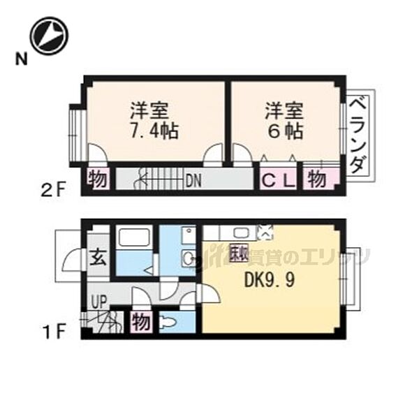 ＴＷＩＮ　ＯＫＡＳ　Ｂ棟 5｜滋賀県近江八幡市十王町(賃貸テラスハウス2DK・2階・59.62㎡)の写真 その2