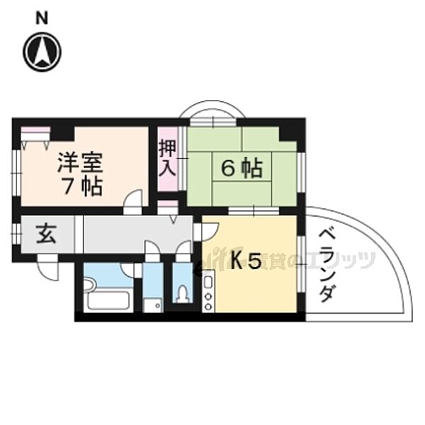 ロイヤル現代 301｜京都府京都市山科区竹鼻竹ノ街道町(賃貸マンション2DK・3階・48.27㎡)の写真 その2