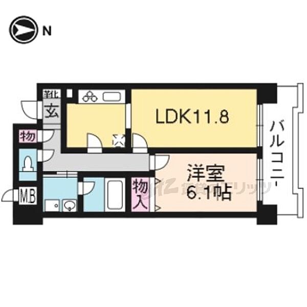 パインフィールド東野 602｜京都府京都市山科区東野中井ノ上町(賃貸マンション1LDK・6階・47.96㎡)の写真 その2