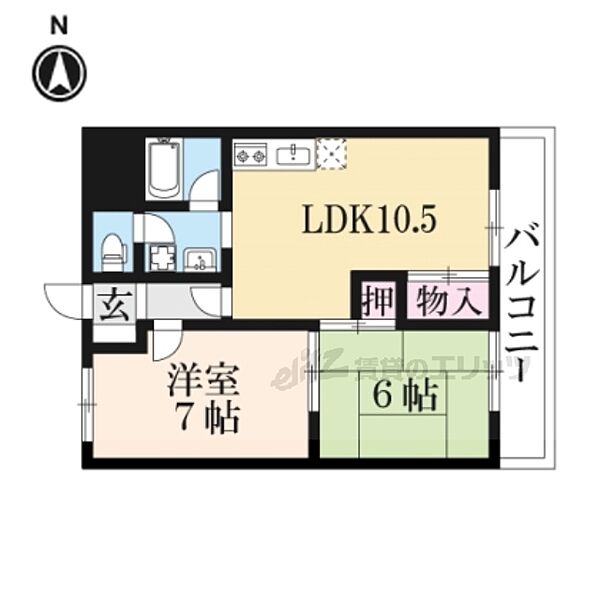 シャトー音羽 405｜京都府京都市山科区音羽山等地(賃貸マンション2LDK・4階・47.90㎡)の写真 その2