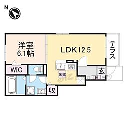 JR湖西線 唐崎駅 徒歩12分の賃貸アパート 1階1LDKの間取り