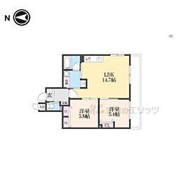 京都地下鉄東西線 椥辻駅 徒歩6分の賃貸マンション 2階2LDKの間取り
