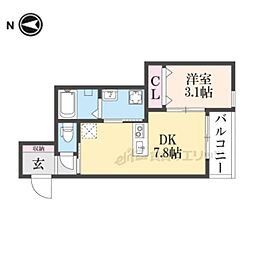 FORT SAKURA椥辻 1階1LDKの間取り