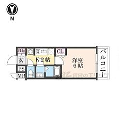 プレサンス十条凛華 2階1Kの間取り