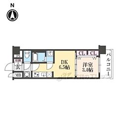 京都市営烏丸線 十条駅 徒歩4分の賃貸マンション 2階1DKの間取り