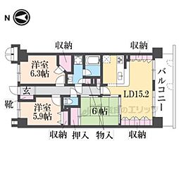ライオンズマンション京都山科ガーデンシティ 6階3LDKの間取り