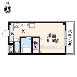 京都地下鉄東西線 椥辻駅 徒歩3分の賃貸マンション 3階ワンルームの間取り