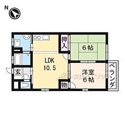 サンハイツセタ2 2LDKの間取図画像