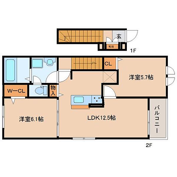 山城町平尾アパート ｜京都府木津川市山城町平尾茶屋前(賃貸アパート2LDK・2階・56.44㎡)の写真 その2