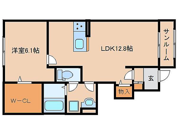 クレメント木津八ヶ坪B ｜京都府木津川市木津町八ケ坪(賃貸アパート1LDK・1階・50.13㎡)の写真 その3