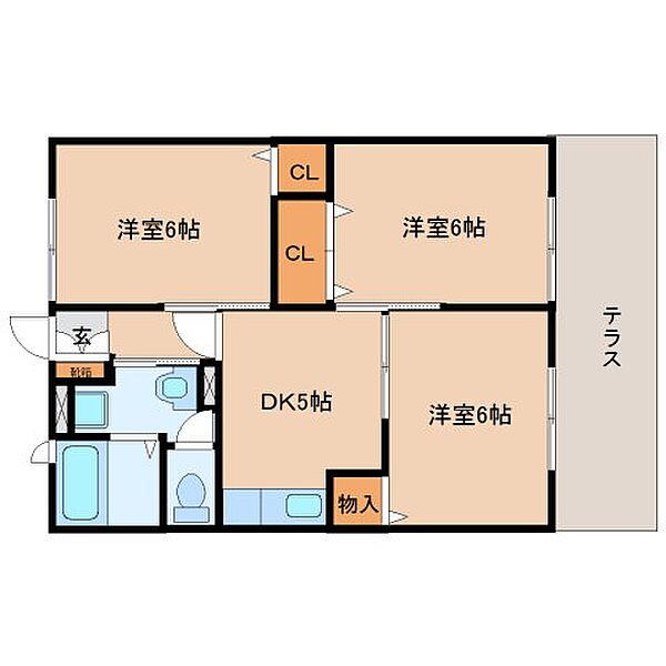 サンハイツ加茂　A棟 ｜京都府木津川市加茂町大野唐岩(賃貸マンション3DK・1階・54.00㎡)の写真 その2