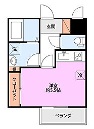 レジデンス橙和B ワンルームの間取図画像
