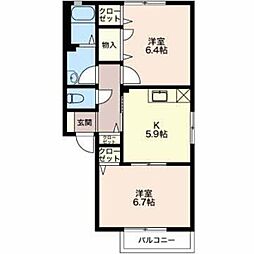 シャンテ2 2Kの間取図画像