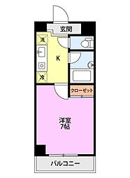 ワンノール堀之内 1Kの間取図画像