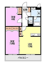 レジデンスヒルウエスト裏館 2LDKの間取図画像