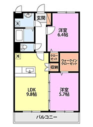 コンフォート越葉 2LDKの間取図画像