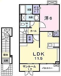 オービットB 1LDKの間取図画像