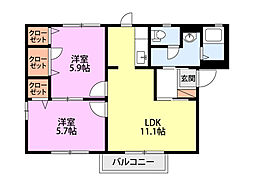 ピリカB棟 2LDKの間取図画像
