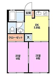 ハイツ宮A 2DKの間取図画像