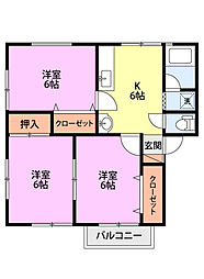 プティシャトー 3DKの間取図画像