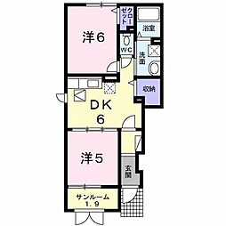 ラヴェル2 2DKの間取図画像