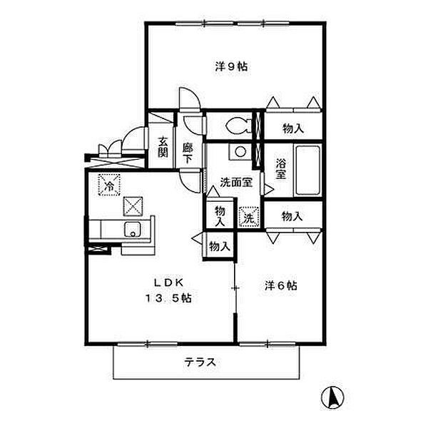 リビングタウン弥生が丘 A102｜佐賀県鳥栖市弥生が丘1丁目(賃貸アパート2LDK・1階・65.16㎡)の写真 その2