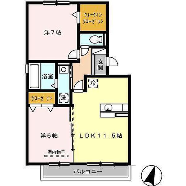 グラン・ドミール古賀 B210｜佐賀県鳥栖市古賀町(賃貸アパート2LDK・2階・58.37㎡)の写真 その2