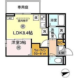 フリーデンやりた 1階1LDKの間取り