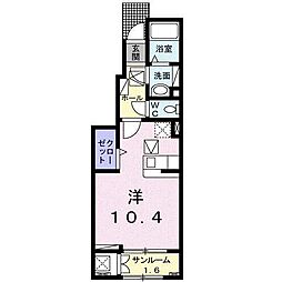 ティフブルーII 1階ワンルームの間取り