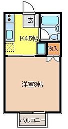 シティ西新B 1Kの間取図画像