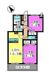 ステラ蔵上B 2LDKの間取図画像