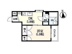 アネックス鳥栖 1DKの間取図画像