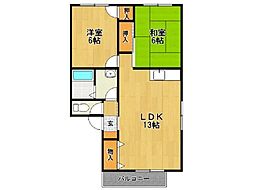 サンライズ中島D 2LDKの間取図画像