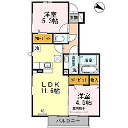 ドエル古賀A 2LDKの間取図画像