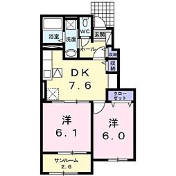サンシャインマキD 2DKの間取図画像
