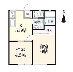 大久保ハイツ 2Kの間取図画像