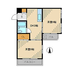 東京メトロ丸ノ内線 中野坂上駅 徒歩5分の賃貸マンション 2階2DKの間取り