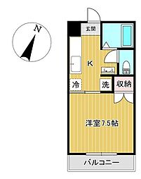 JR仙石線 苦竹駅 徒歩7分の賃貸マンション 2階1Kの間取り
