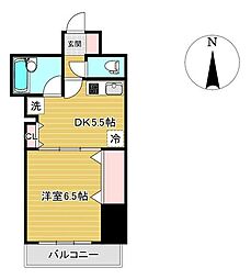 平和マンション北仙台 1DKの間取図画像