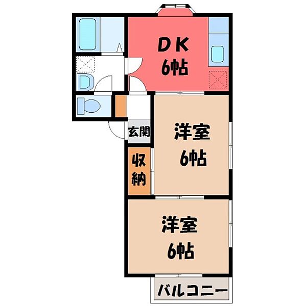 エフハウス I ｜栃木県宇都宮市中戸祭町(賃貸アパート2DK・2階・39.74㎡)の写真 その2