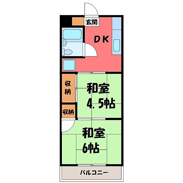 フォレスト I ｜栃木県宇都宮市大曽4丁目(賃貸マンション2DK・3階・29.70㎡)の写真 その2