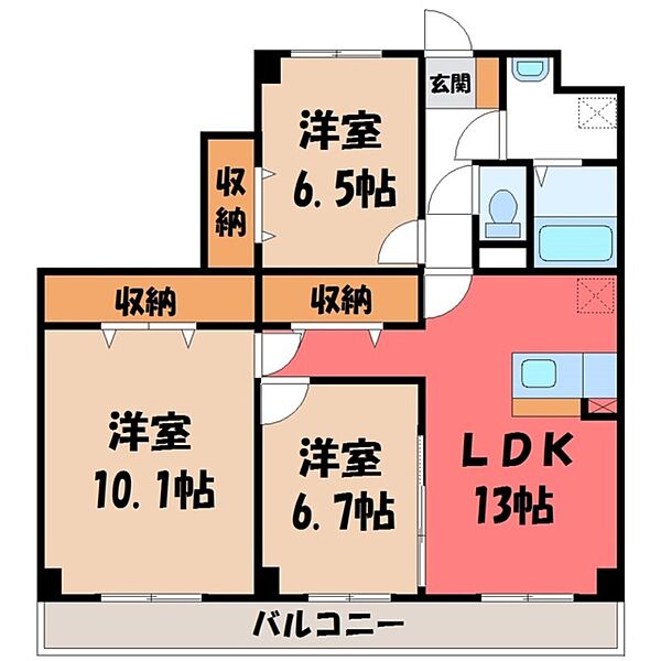 Refuge・F ｜栃木県宇都宮市松原1丁目(賃貸マンション3LDK・3階・83.33㎡)の写真 その2