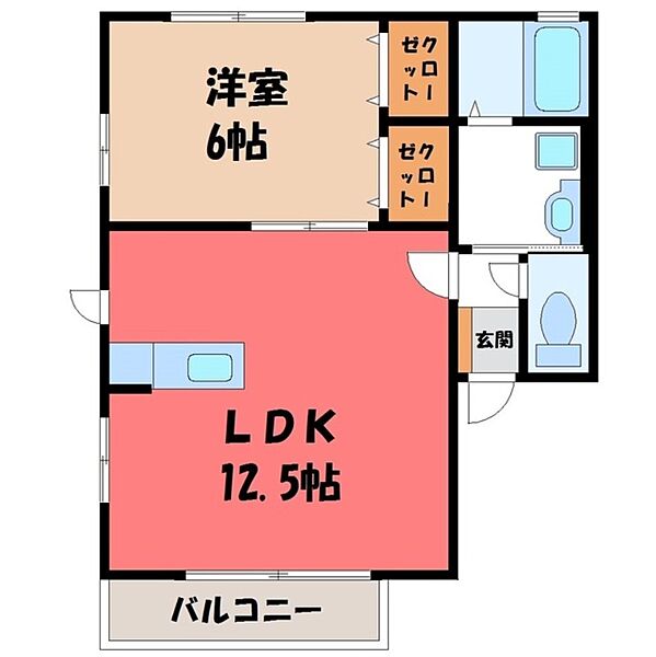 ラ・プランドール B ｜栃木県宇都宮市西川田町(賃貸アパート1LDK・2階・43.26㎡)の写真 その2