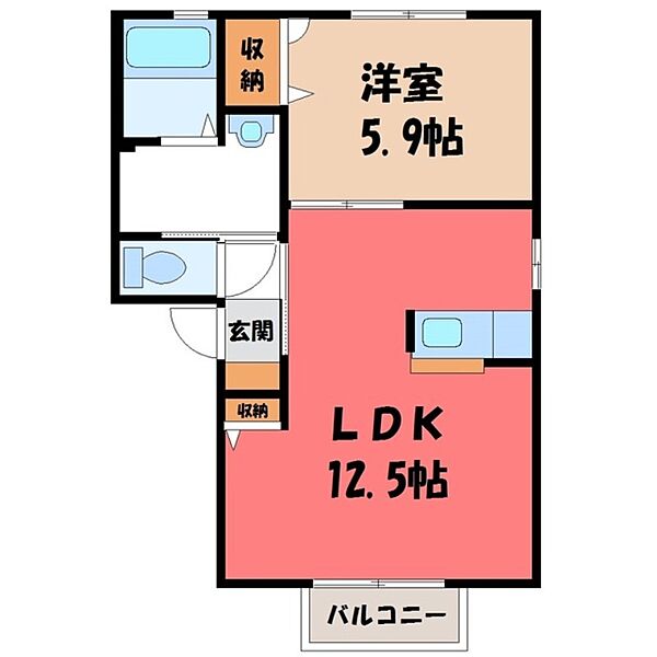 ヴューテラス ｜栃木県宇都宮市鶴田町(賃貸アパート1LDK・2階・42.72㎡)の写真 その2