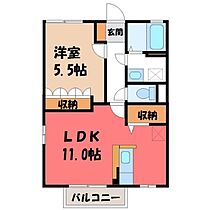 エスポワール川田 A  ｜ 栃木県宇都宮市川田町（賃貸アパート1LDK・2階・40.29㎡） その2