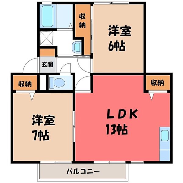 パナコート宇都宮東 A ｜栃木県宇都宮市東簗瀬1丁目(賃貸アパート2LDK・1階・59.32㎡)の写真 その2